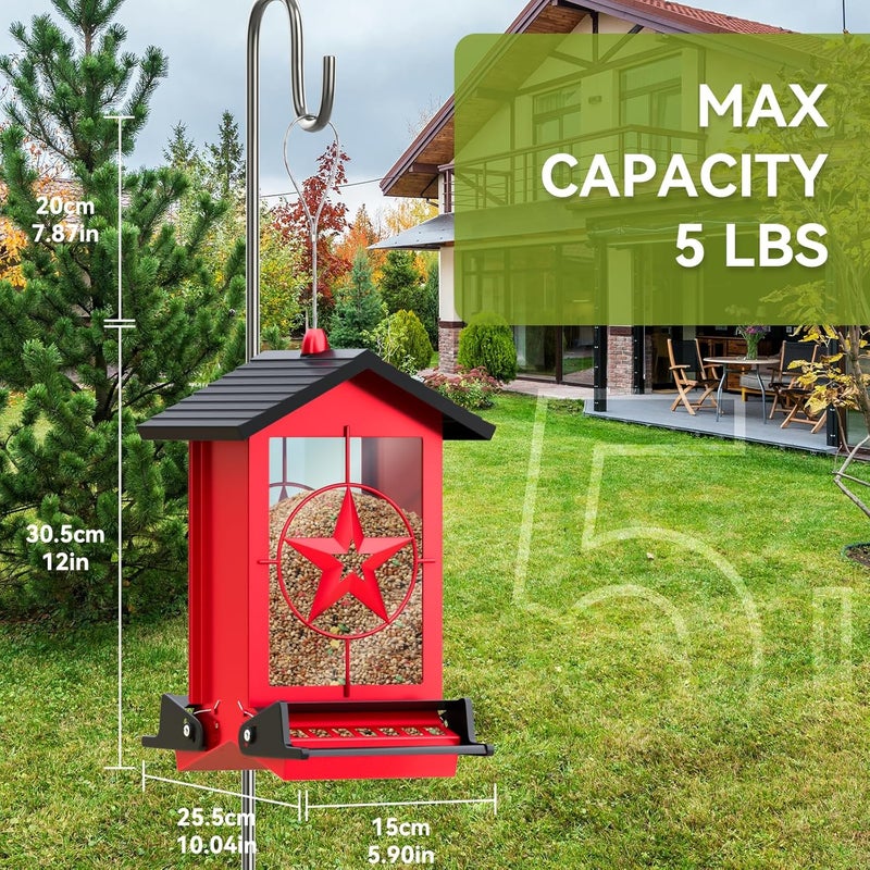 Buteafly Squirrel Proof Bird Feeder for Outdoors Hanging, Metal Wild Bird Seed Feeder with Bilateral Weight-Activated Perches, 5LB Large Capacity Wild Bird Feeders for Outside Finch, Cardinal, Blue Jay - Image 3